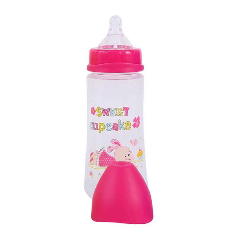 300ML Newborn Cartoon Milk Bottle Baby Nursing Silicone Nipple Pacifier Bottle Juice Water Feeding Bottle Wide Mouth for kids ne: Pink