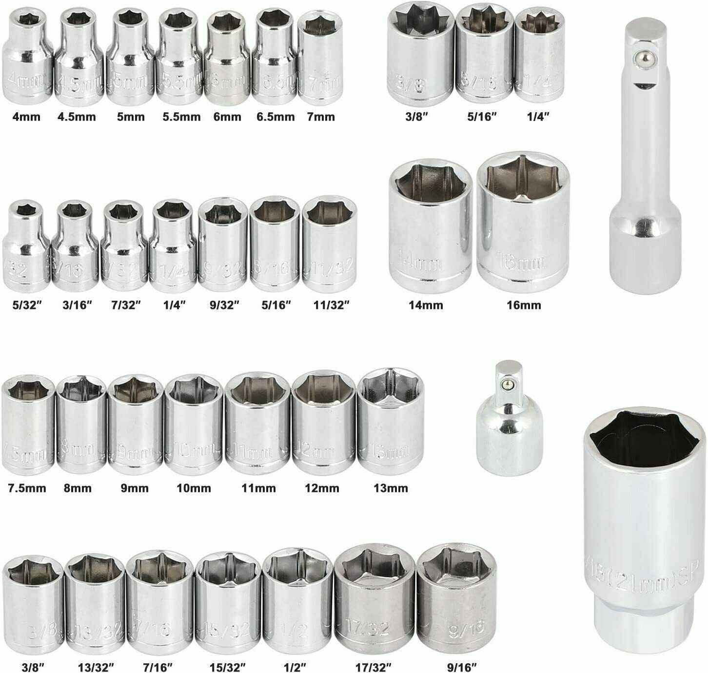 1/4-Inch Drive Socket Ratchet Wrench Socket Bit Combination Tools Kit 40 Pcs