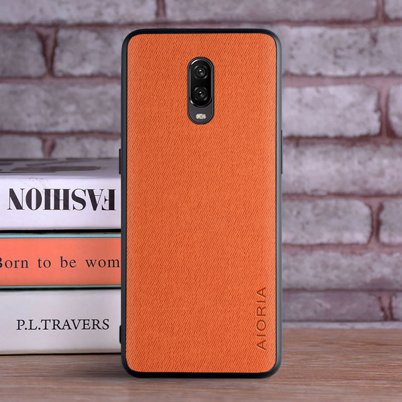 Funda para Oneplus 6T 6 coque, funda de cuero, suave, TPU, dura, PC, teléfono: aluminio / Naranja