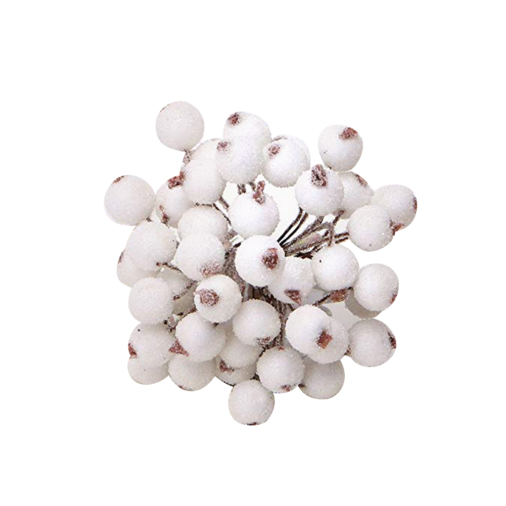 Ramo de flores artificiales con ramas de hojas de acebo y bayas de Navidad, decoración para el hogar, suministros festivos y para fiestas: white