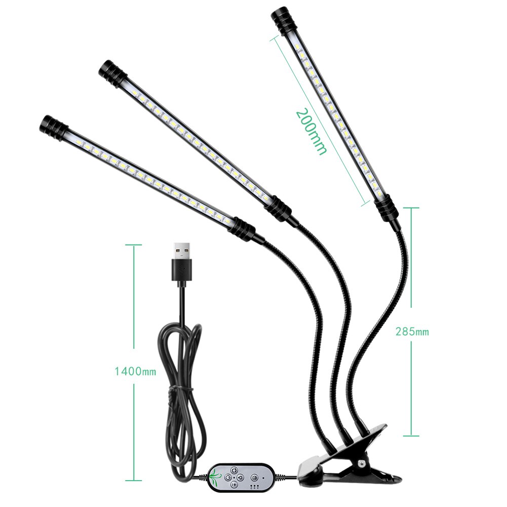 LED Plant Grow Light 5 Light Dimming Timing Flexible Clip USB Linear Seedling Lamp Full Spectrum Waterproof Plant Fill Light