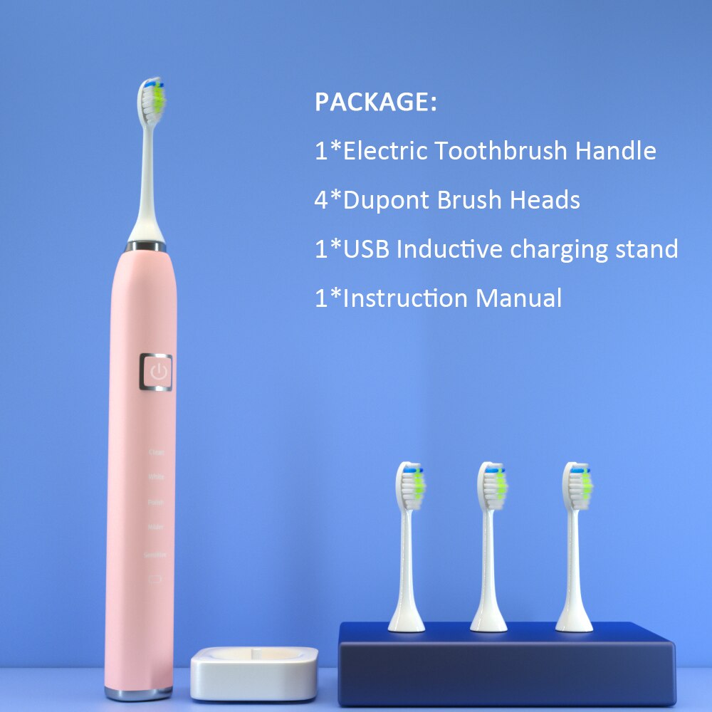 CEDU EA315 Sonic Electric Toothbrush 5 Teeth Whitening Modes Smart Toothbrush Oral Cleaning Personal Care Appliance for Adults: Pink and 4 head