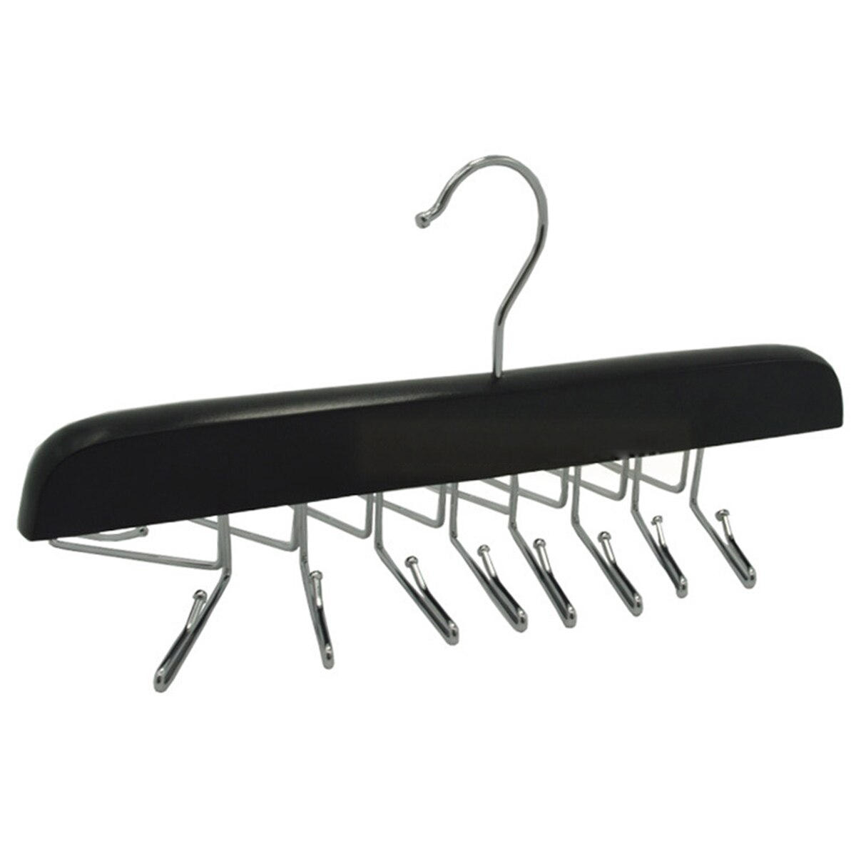 Multifunctionele houten stropdashanger, 16 stropdassen, riem, sjaal, kast, houten houder, organizer, riemrek, hangers, haak, garderobekast, opbergruimte: Zwart