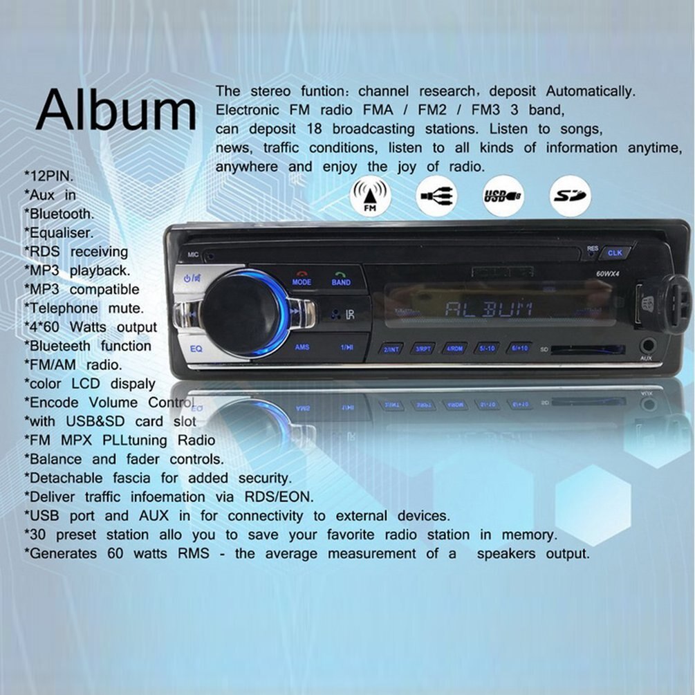 12V universal Car MP3 Car Stereo FM AUX Input Receiver SD USB MP3 Radio Player In- Unit