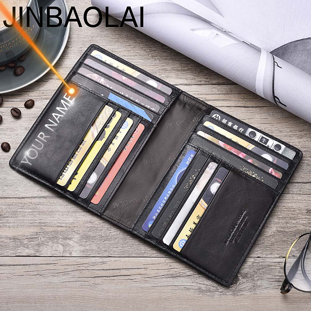 Billeteras para hombre con grabado de nombre, billetera delgada cuero de vaca 100% auténtico para tarjetas, billeteras para hombre de Vintage finas con tarjetero