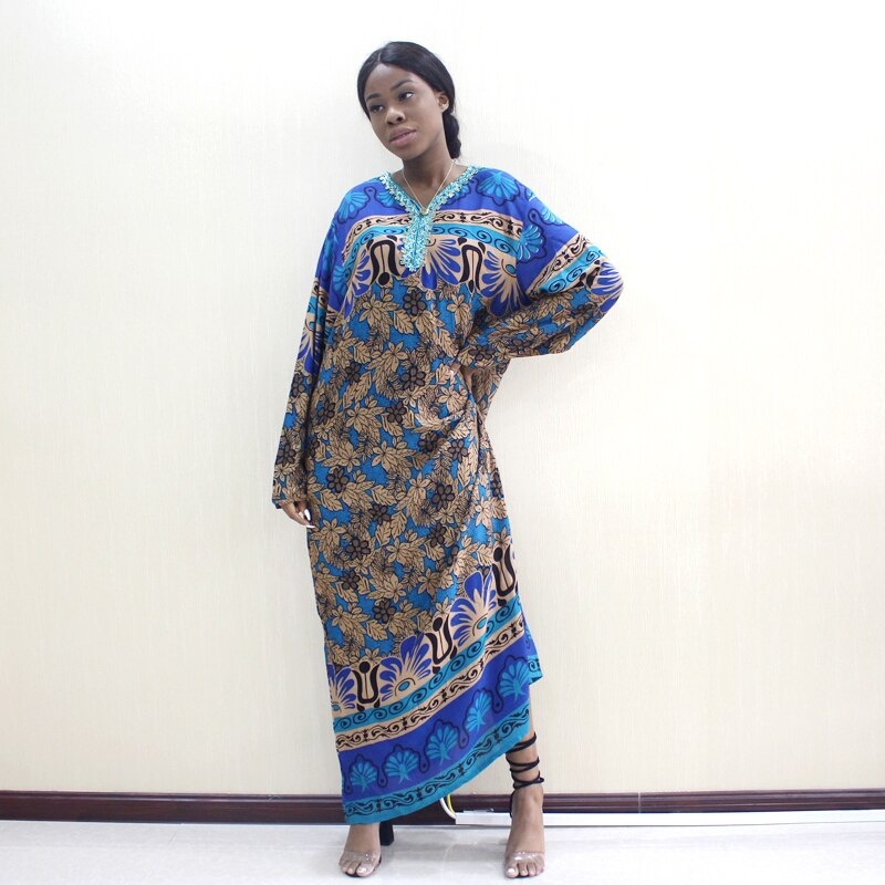Dashikiage-vestido bohemio con lentejuelas y cuello de pico para mujer, vestido con estampado Tribal de otoño, con detalle de camisa