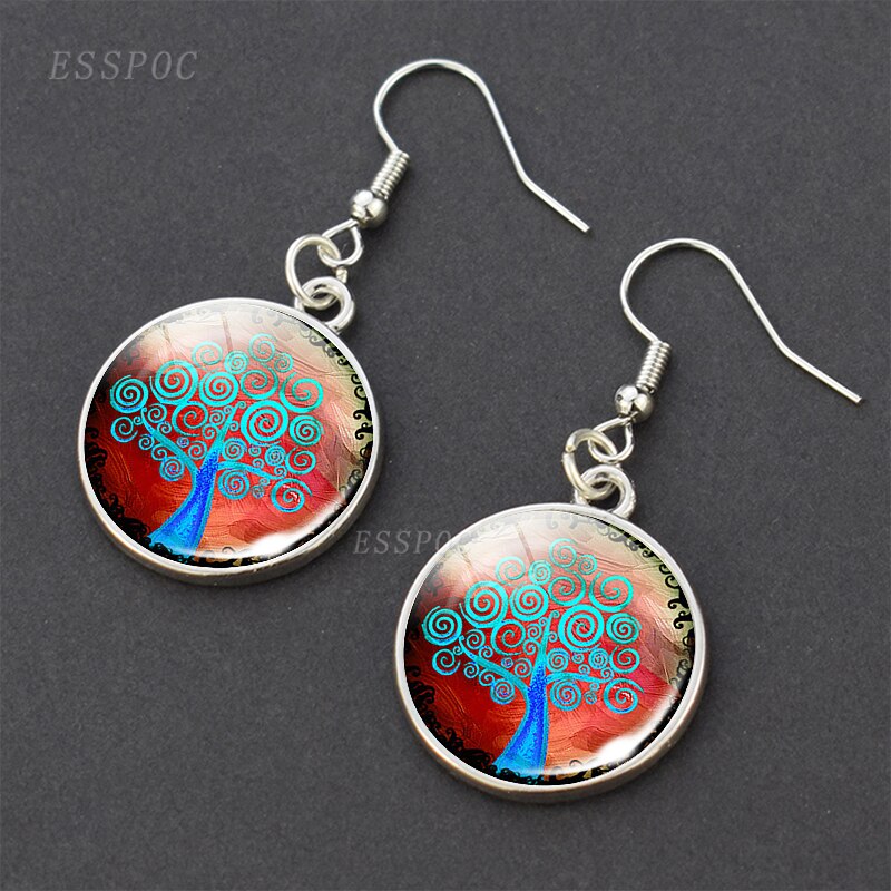 Baum des Lebens Glas Cabochon Ohrringe Silber Überzogene Baumeln Ohrringe Baum des Lebens Ohrringe Schmuck für Sie