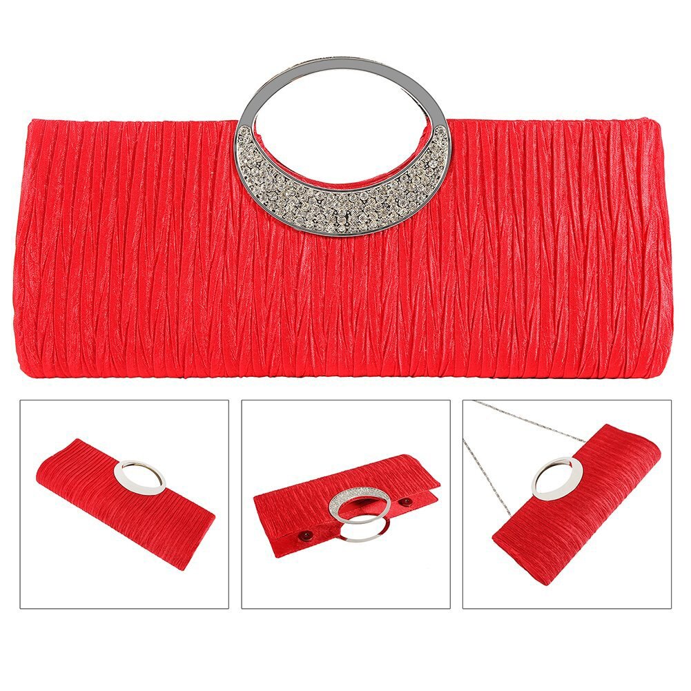 Sales! Vrouwen Luxe Strass Satijnen Geplooide Avondtasje Party Clutch Purse Handtas