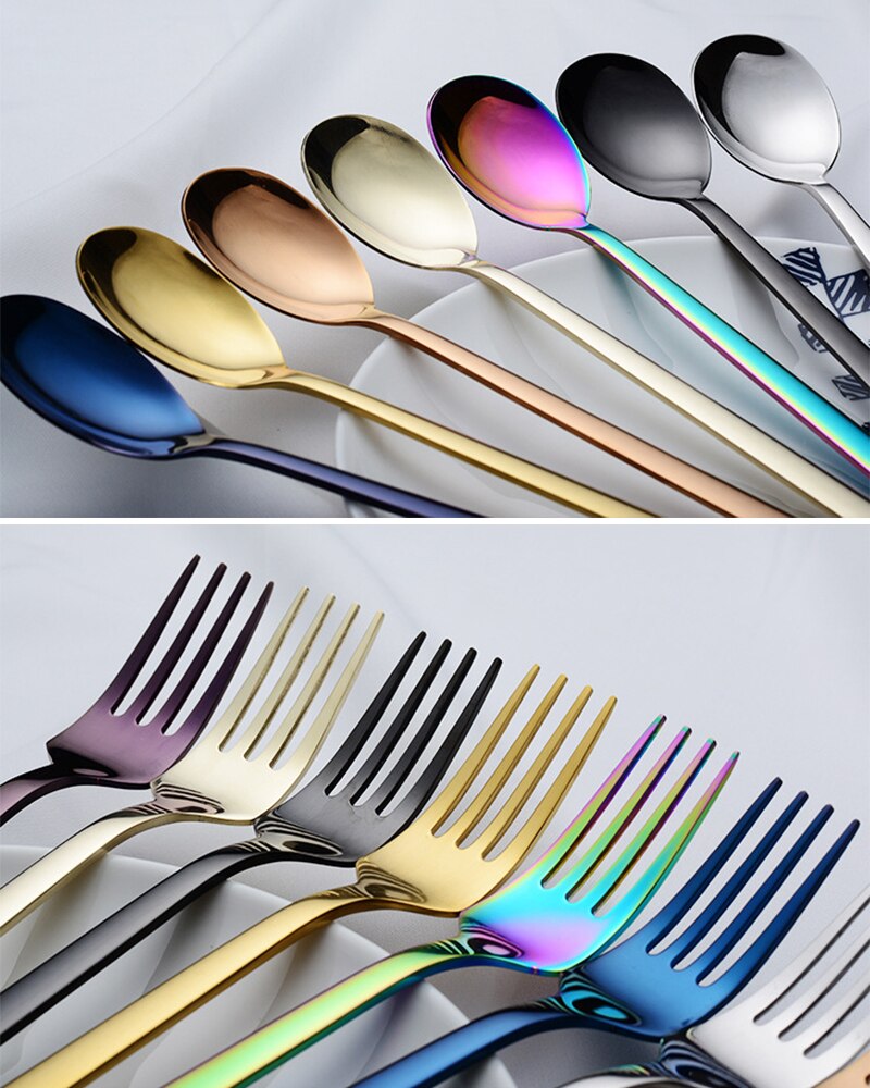 304 Stainless Steel Spoon Set Fork Spoon Kitchen Tools Teaspoon Dessert Snack Scoop Ice Cream Mini Spoons Tableware
