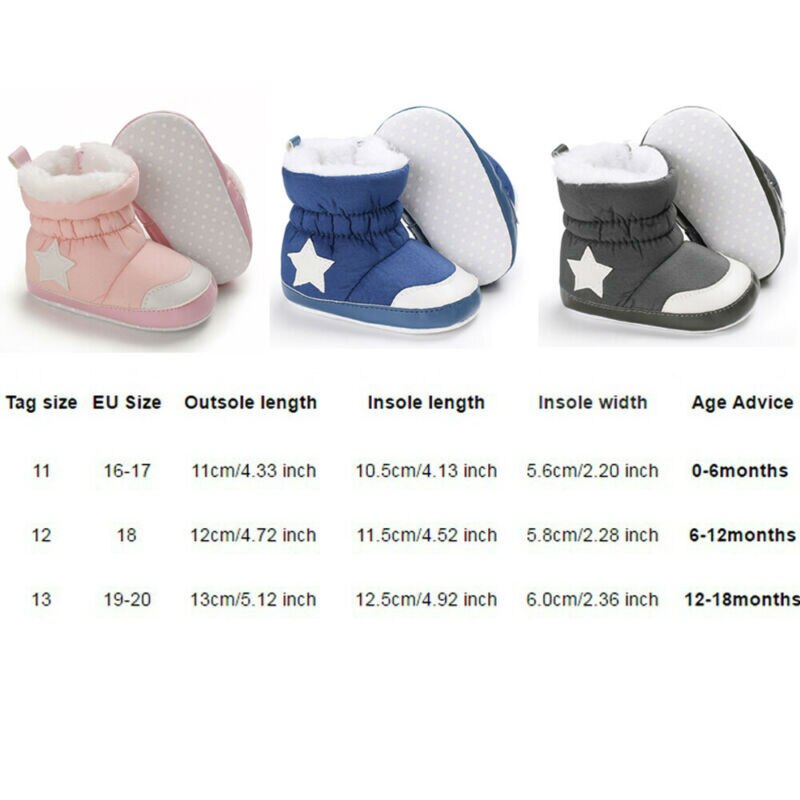 Brand Unisex Kids Winter Shoes Newborn Baby Girls Boy Boots Infant Toddler Star Printed Snowfield Warm Fur Snow Boots 0-18Months