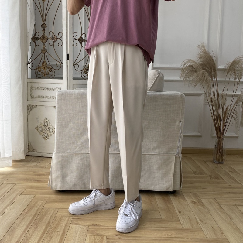 Heren pantalon slank zakelijk kostuum heren wild losse rechte broek heren streetwear effen kleur casual broek s -3xl