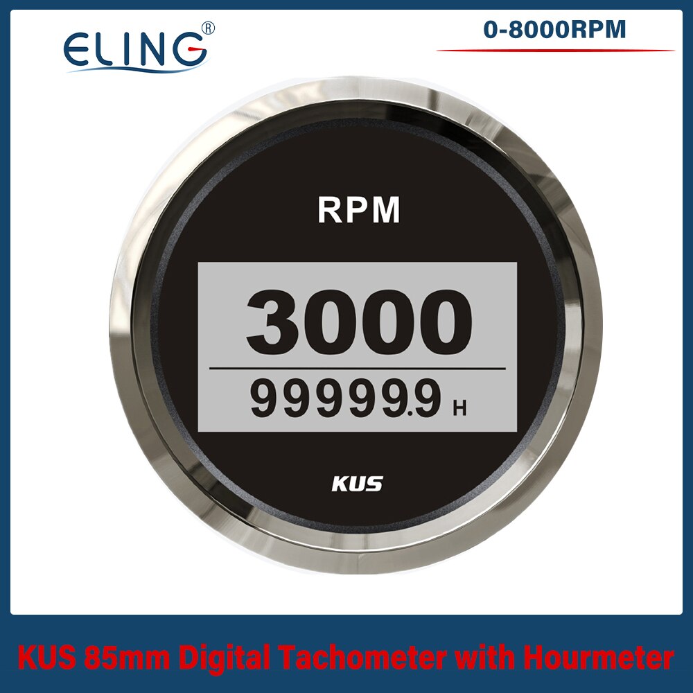 KUS 3000/4000/6000/8000 RPM Drehzahlmesser 85mm Umdrehung Zähler Auto Stiefel Tacho Messgerät mit Stunde Meter verrotten Gelb Hintergrundbeleuchtung Wasserdicht: Digital 8KBS