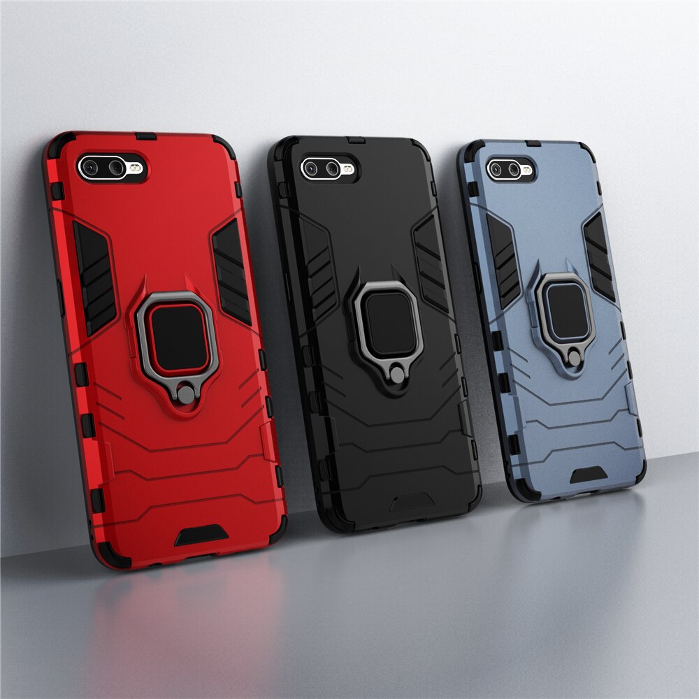 Voor Oppo Reno Een Case Shockproof Ring Stand Bumper Siliconen + Pc Telefoon Back Cover Reno Een CPH1983 Cover Voor oppo Reno Een Renoa 6.4&quot;