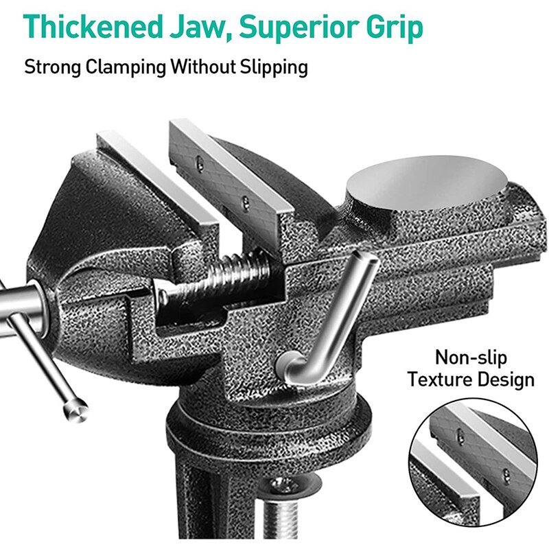 General Purpose 3-Inch Table Tiger,360 Degree Rotating Base Vise, Heavy Woodworking Clamp,Movable Woodworking Bench Vise