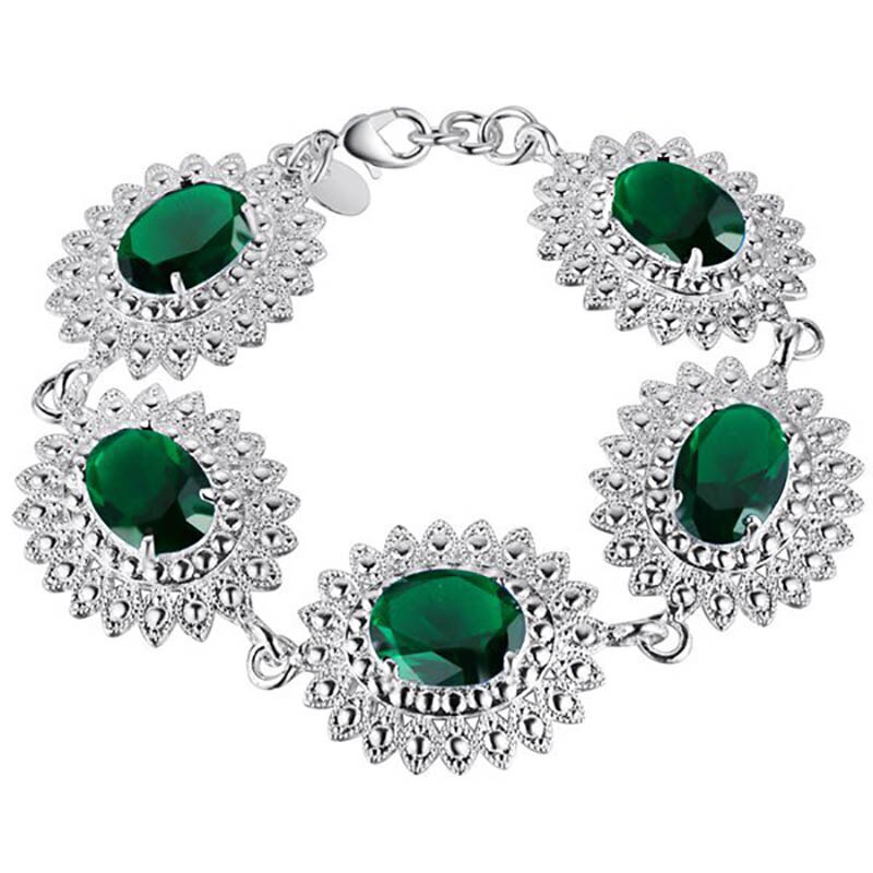 Cellacity Luxe Bloem Zilver 925 Sieraden ovale Edelstenen Armband voor Vrouwen Ruby Aquamarijn Sapphire Emerald Topaz Party