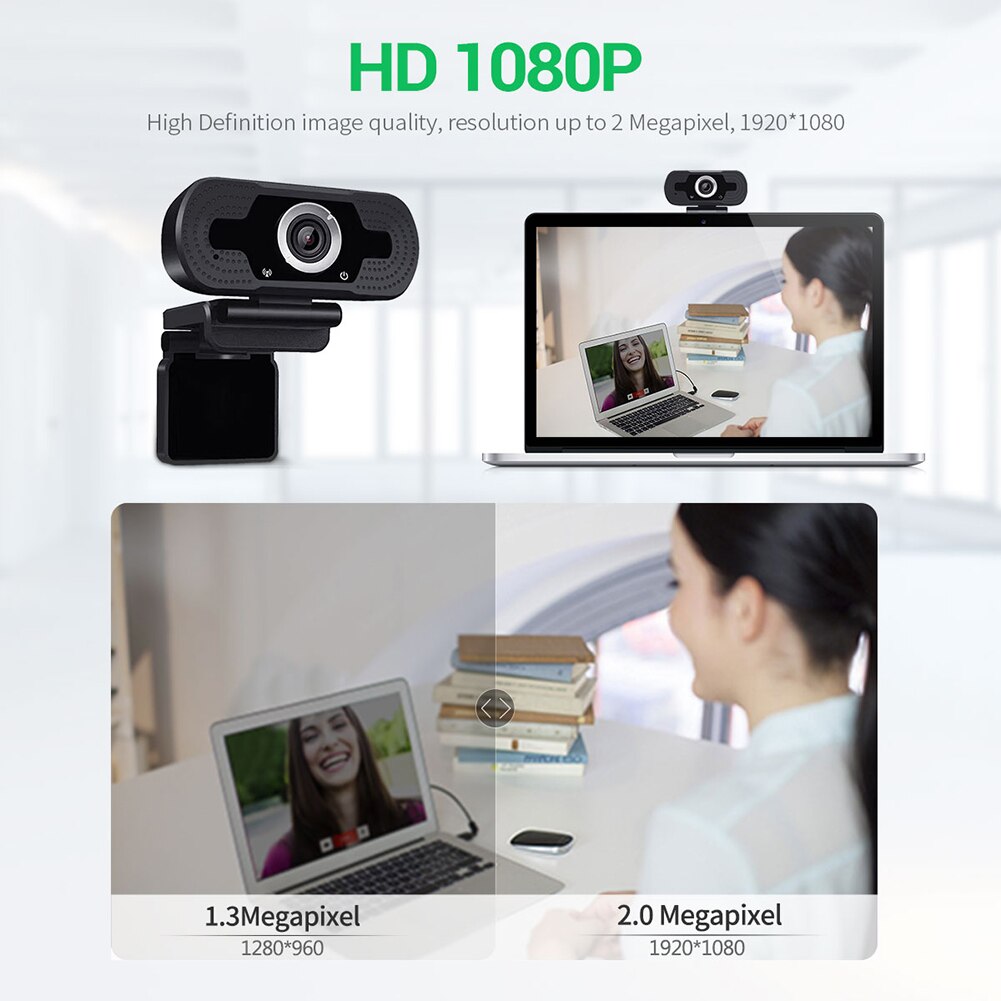 1080P HD Webcam USB Plug and Play Web Camera with Built-in Microphone Widescreen Webcam for Windows / Android / Linux system