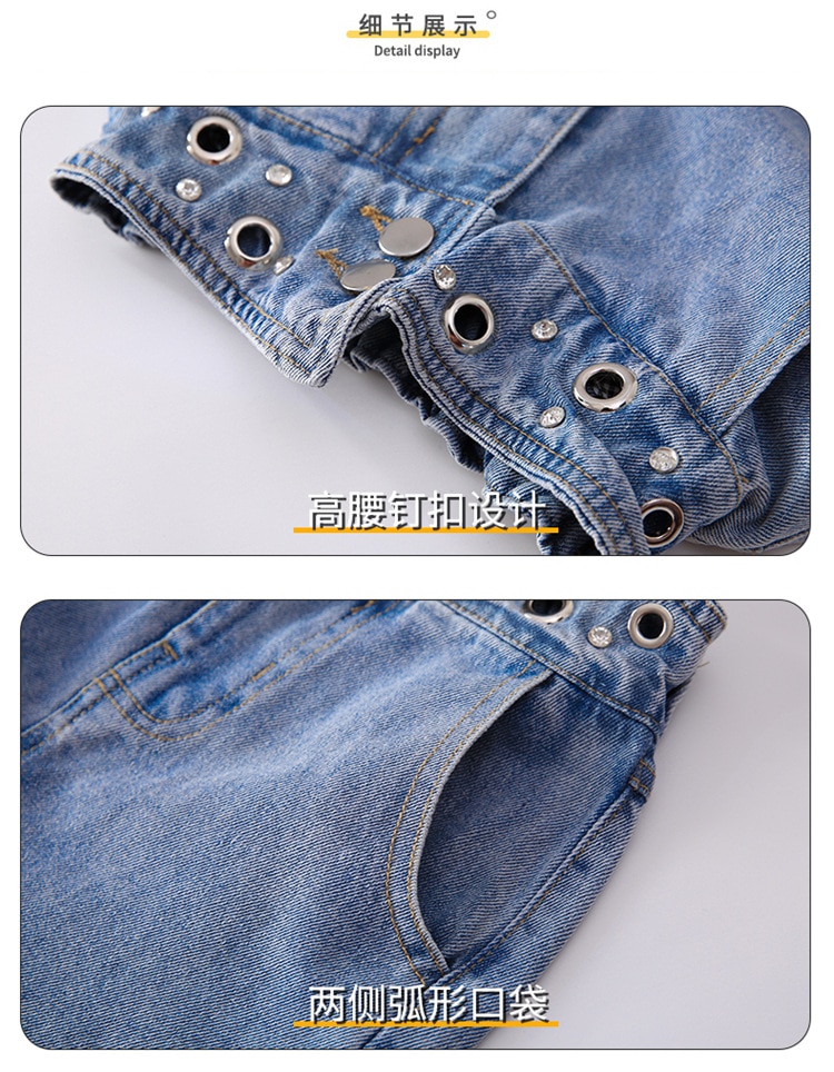 Barn flicka hög midja nit jeans 10 to 12 år raka lösa byxor vår höst tonåring tjejer outfit