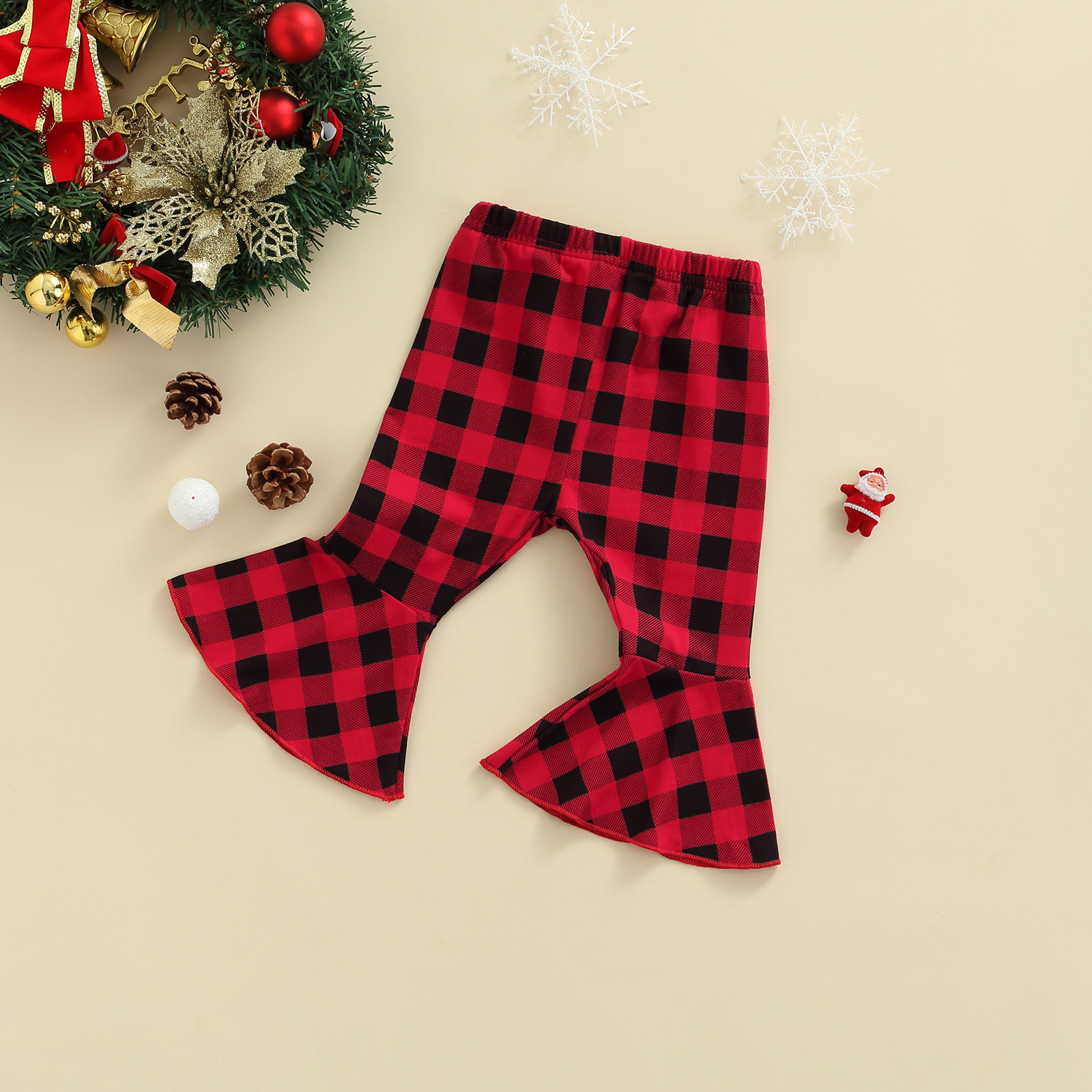 0-24M Baby Baby Meisje Jongen Broek Kerst Plaid Print Elastische Taille Rechte/Flare Broek Broek bodems