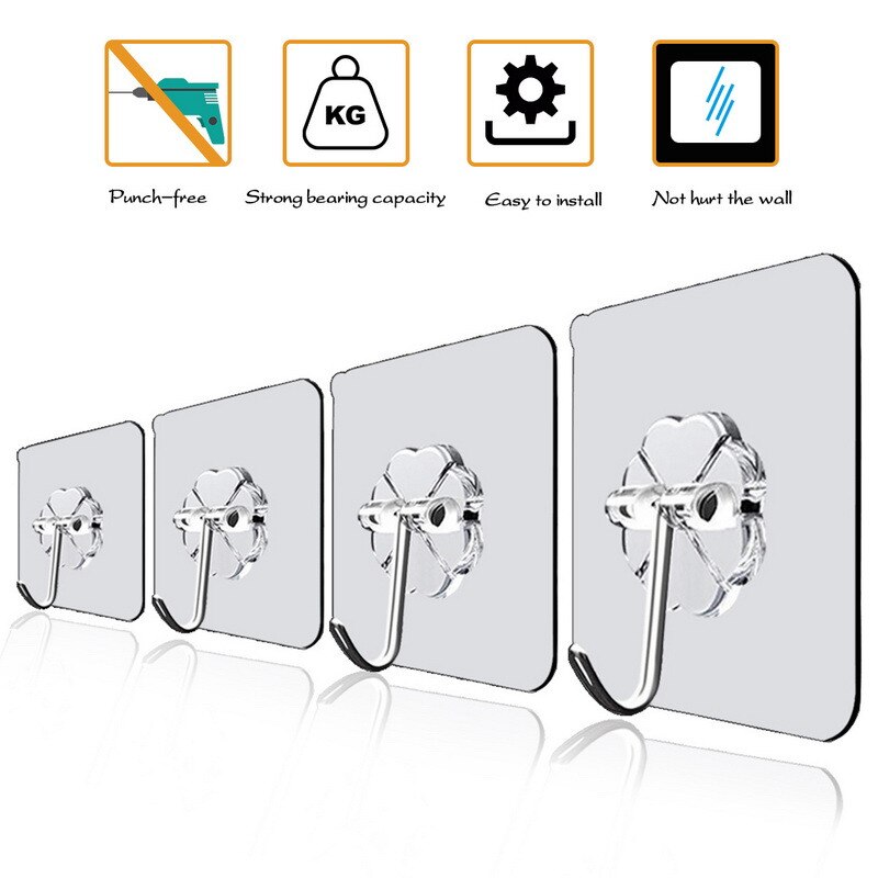 10 Pcs Deur Haak Zelfklevende Muur Haken Transparante Anti-Slip Traceless Zware Stok Op Haak Badkamer Keuken Muur stickers: 10pcs Transparent
