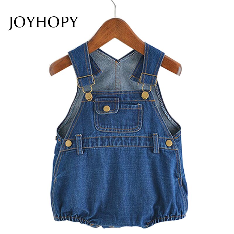 Joyhopy børnetøj forår sommer småbørn baby drenge og pige overalls denim knap bukser børnetøj