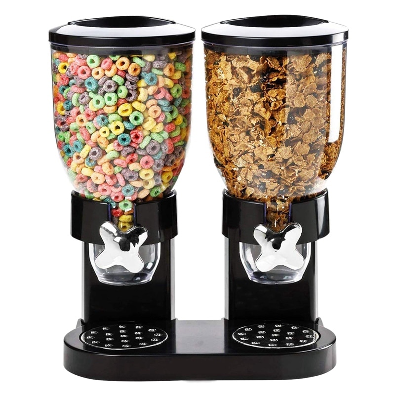 Top Double Chamber Airtight Cereal and Dry Food Dispenser with Built in Spill Tray for Home, Kitchen, Countertops, Breakfas: Default Title