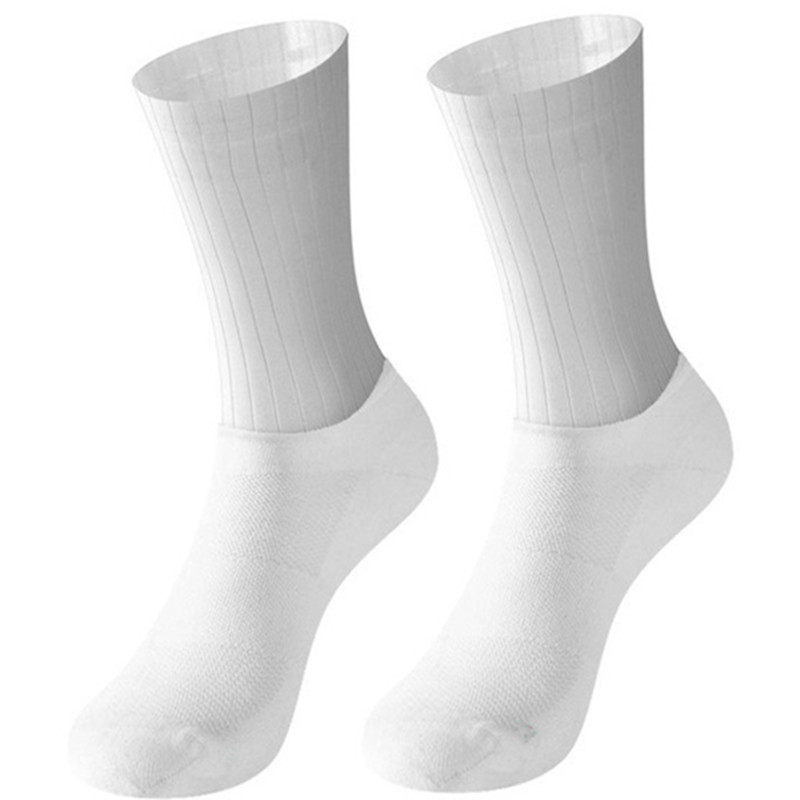 Calcetines aerodinámicos para equipo de bicicleta nueva, calcetines antideslizantes sin costuras para ciclismo, calcetines deportivos de compresión para bicicleta de carreras al aire libre: Blanco