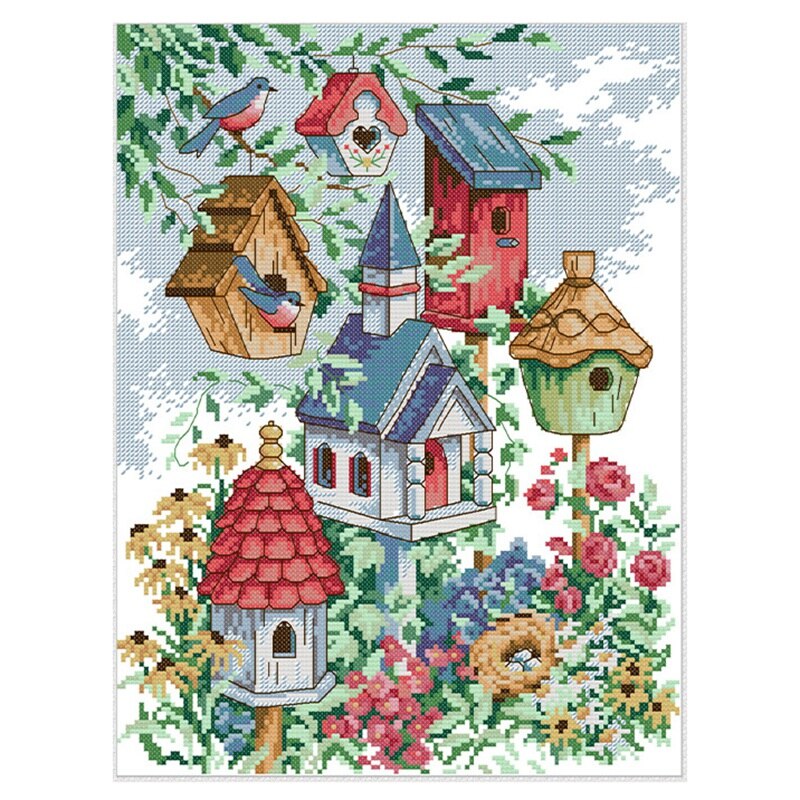 Cross Stitch Stamped Kits Printed Embroidery Cloth Needlepoint Kits Easy Patterns For Bird's Home 11CT: Default Title