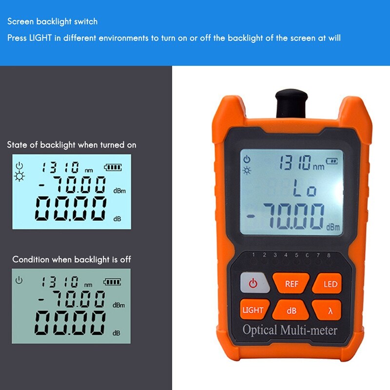 Portable Optical Fiber Cable Tester, Optical Fiber Power Meter, with LED Light Network Cable Tester Tool 8 Wavelengths