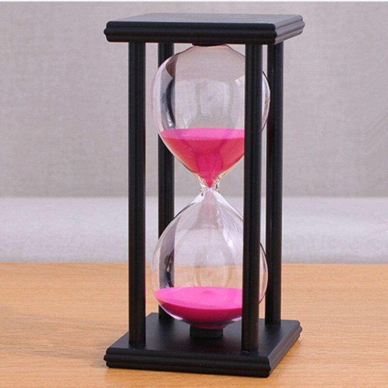 Wooden Sandglass Sand Hourglass 45/60 Minute 20.5*10*10 Countdown Timer Clock Xmas Birthday Home Decoration Reloj De Arena: Black pink sand / 45mins