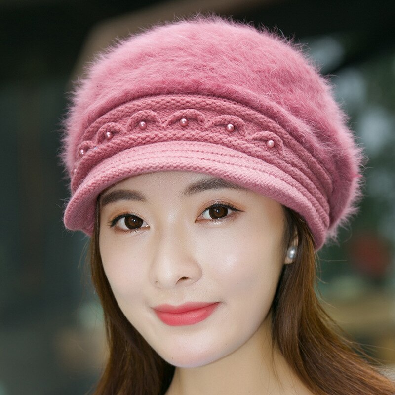 Gorro de punto para mujer, gorro cálido de lana, para invierno,: 3