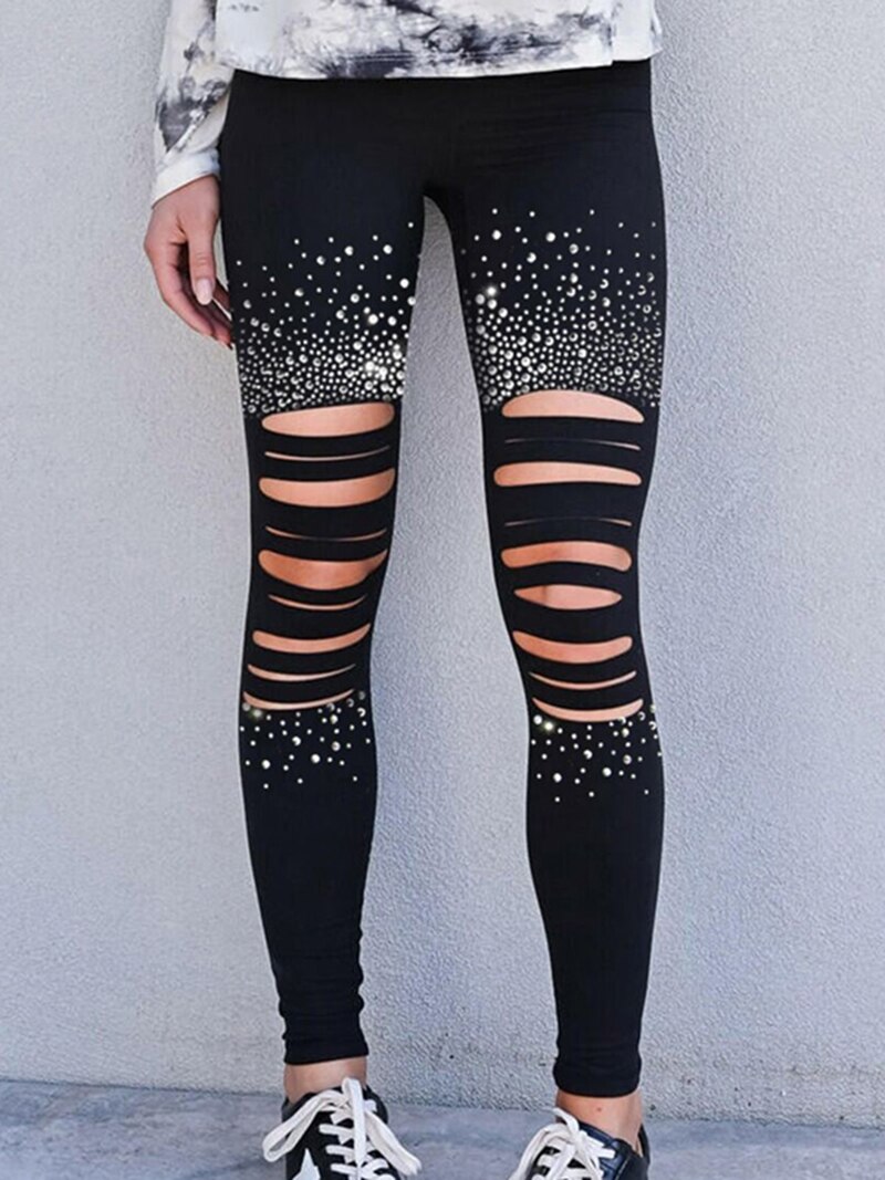 Vrouwen Polyester Spandex Zwarte Leggings Vrouwen Hoge Taille Diamant-Versierd Fitness Corset Sport Casual Broek