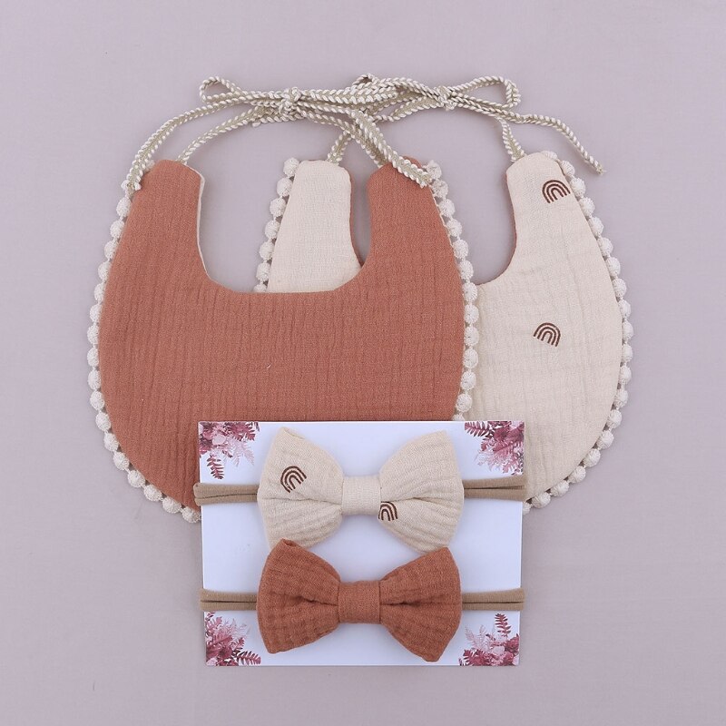 Asciugamano Saliva per bambini 67JC con Kit fascia Bowknot 2 pezzi bavaglini per neonati in puro cotone regalo per nuovi genitori