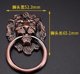 1pc antikke små kinesiske dørhåndtag løve dør banker zink legering skab skuffeknap ring træk møbler hardware: L rød bronze