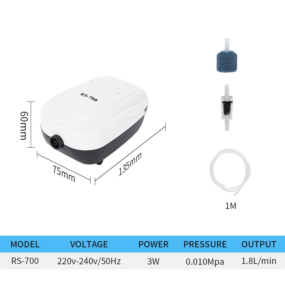 Ultra Silent Aquarium Air Pump Fish Tank Increasing Compressor Single Double High Energy Outlet Oxygen Pump Aquatic Accessories: RS-700 A SET / AU Plug