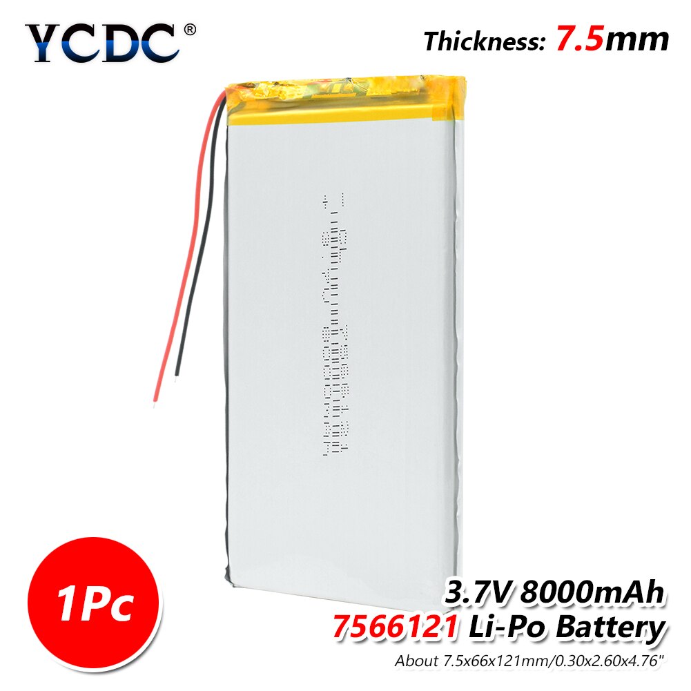 1/2/4pcs 3.7V 8000mAh Li-Po Rechargeable Battery 7566121 For Tablet DVD MID GPS, tablet, Vehicle Traveling Data recorder, E-book: 1 x Battery