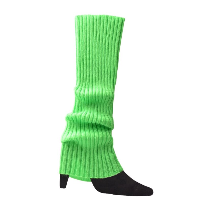Women 80s Fluorescent Neon Colored Knit Leg Warmers Ribbed Crochet Bright Footless Socks Stockings Halloween Dance Party: Fluorescent Green