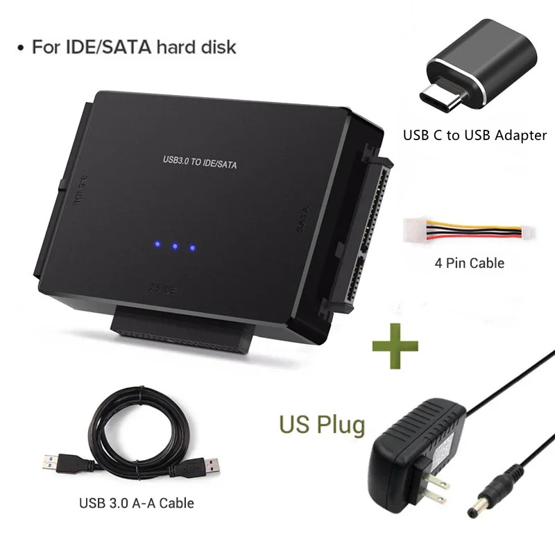 USB 3.0 zu SATA IDE Festplattenadapter Konverterkabel für 3,5 2,5 Zoll HDD/SSD CD DVD Rom CD-RW 3 in 1 IDE SATA Kabeladapter: Braun
