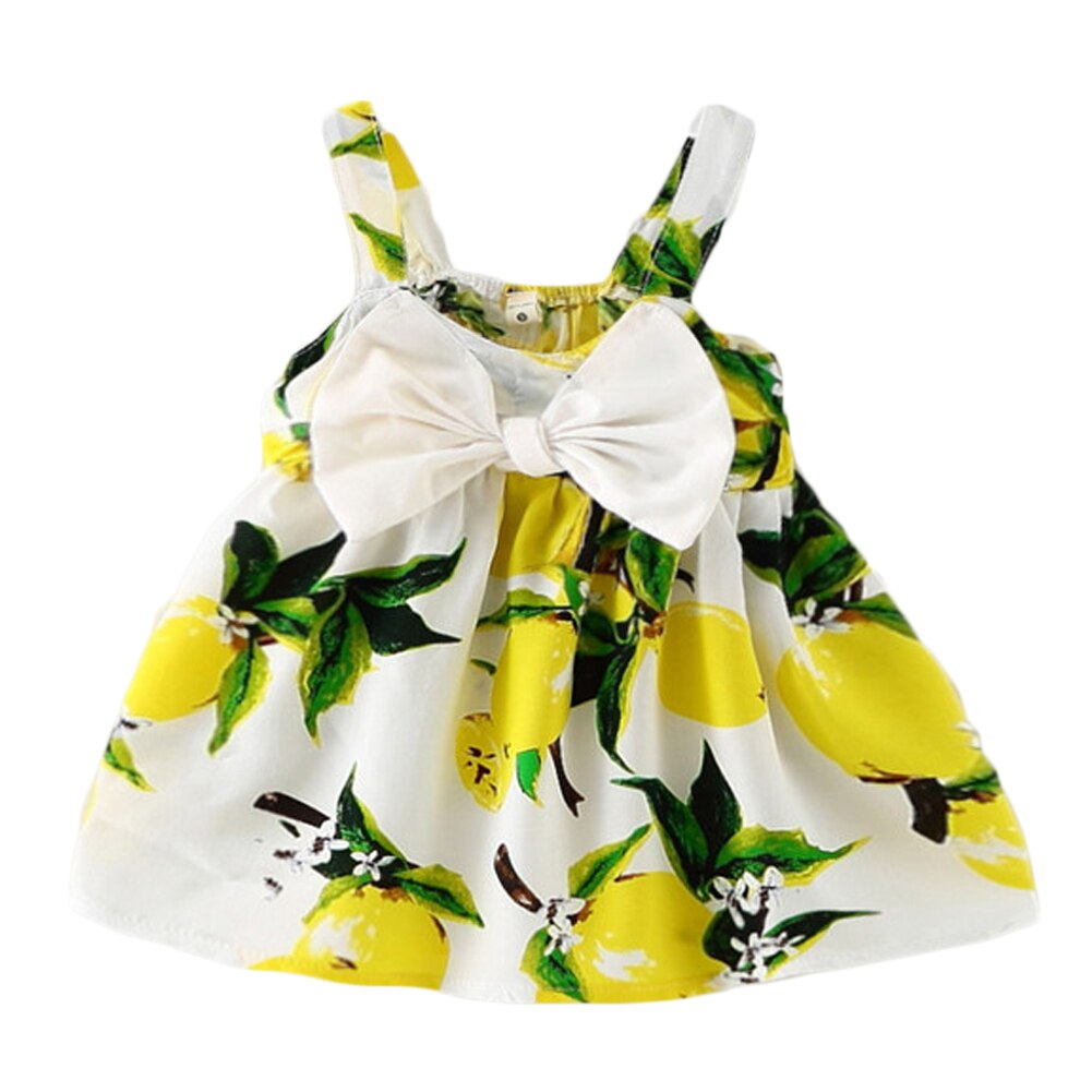 Zomer baby prinsessenjurk peuter babymeisjes zomer citroen print bloemen strik jurk zomerjurk kleding: Geel / 24m