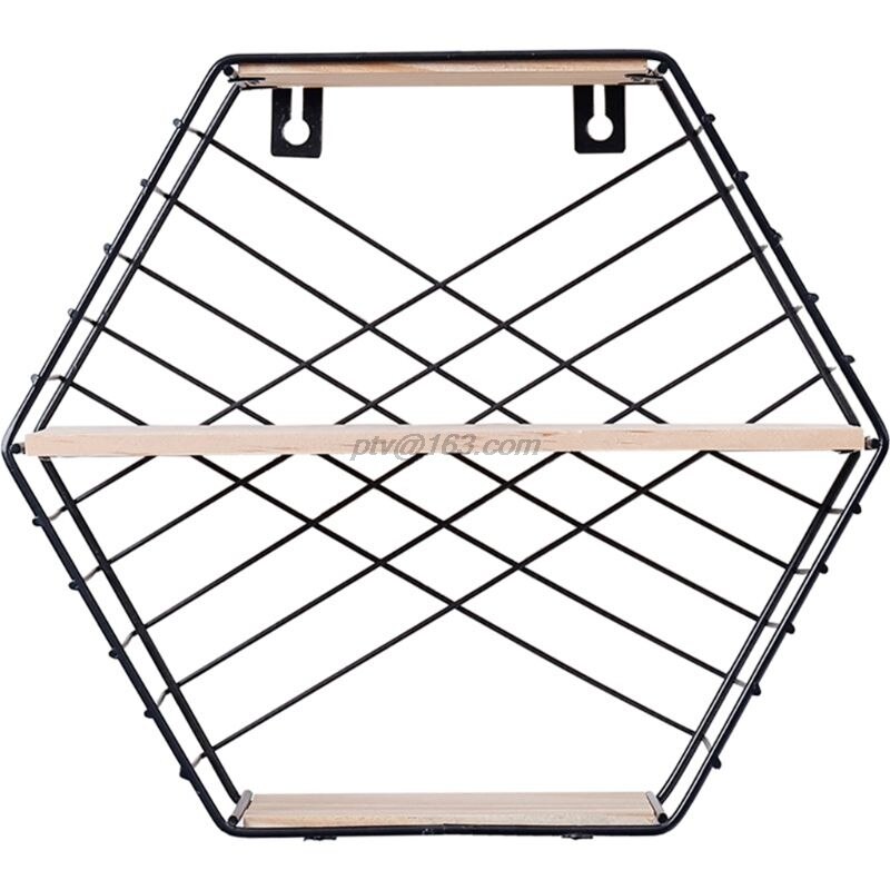 Wall Mounted Floating Shelf Simple Geometry Wood Metal Plant Flower Storage Shelves Display Decor for Bedroom Living Room Office