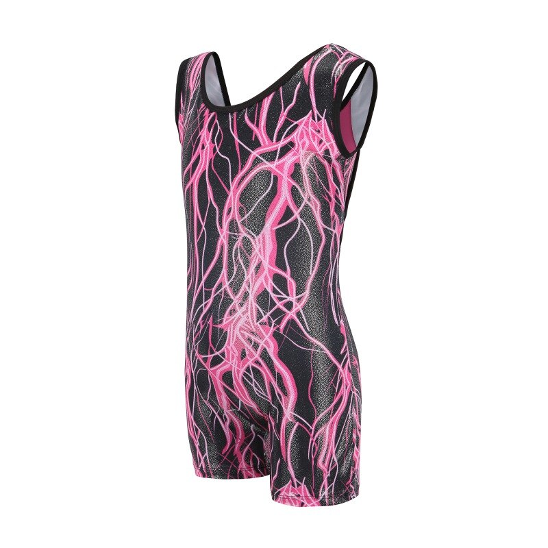Girls Gymnastics Clothing Dance Sleeveless Printed Pattern Body Suit Ballet Gymnastics Practice Dance Clothes
