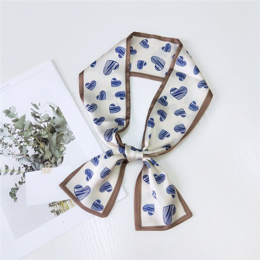 Kleine twill zijden haarsjaal voor dames print halsdoek lint sjaal lange smalle hoofddoek handvat tas sjaals voor dames: 05