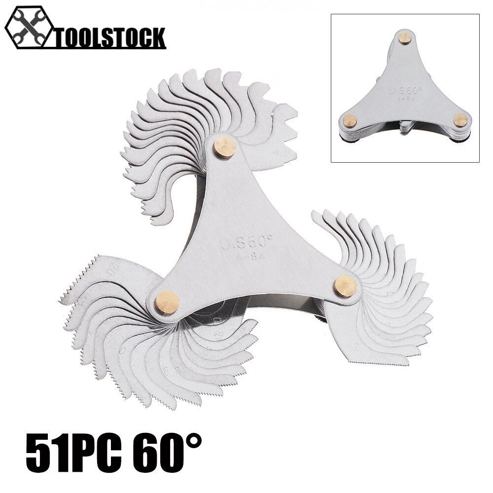 60 Degree Whitworth Metric Inch Thread Plug Gauge Gear Tooth Screw Pitch Gauges Measuring Carbon Steel For Measuring Tool: 52pcs