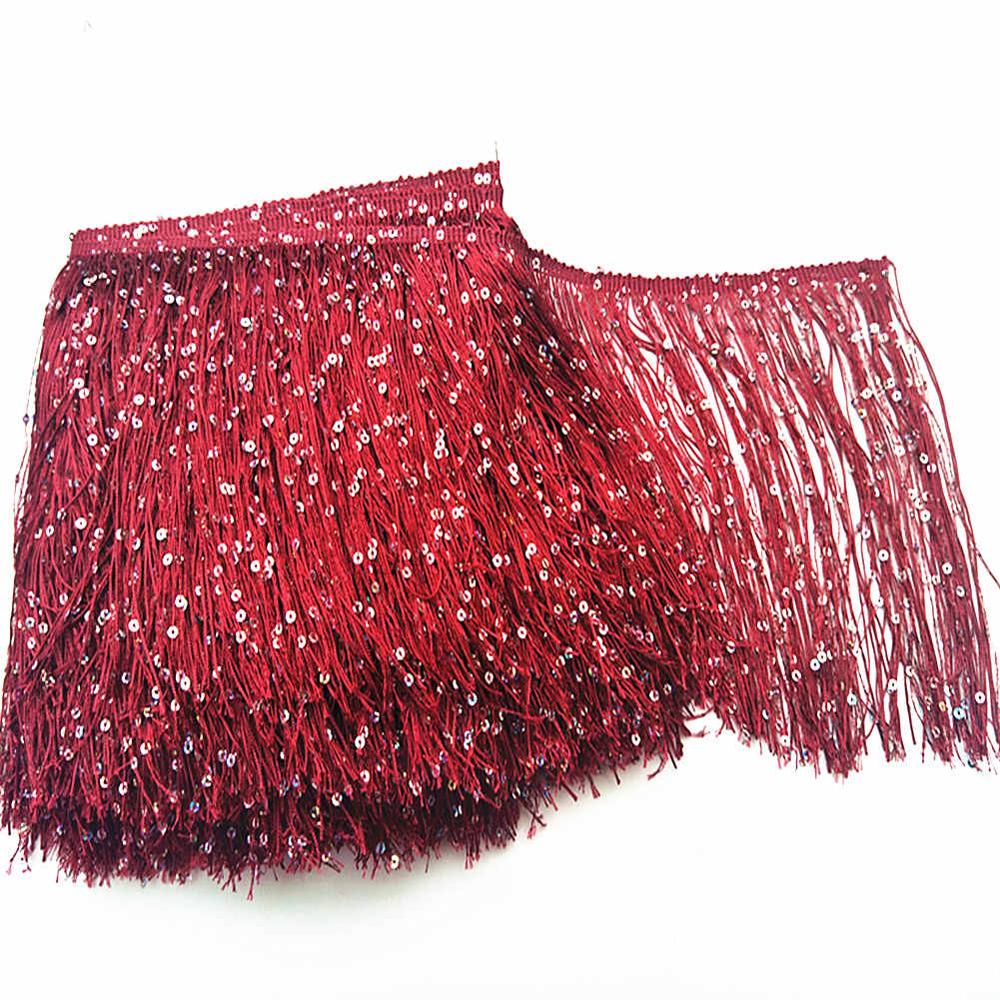 Borlas de lentejuelas/accesorios de pendientes/borlas de seda/accesorios de joyería, materiales de ropa DIY, 20cm/8 pulgadas de ancho, 10 yardas,: wine red