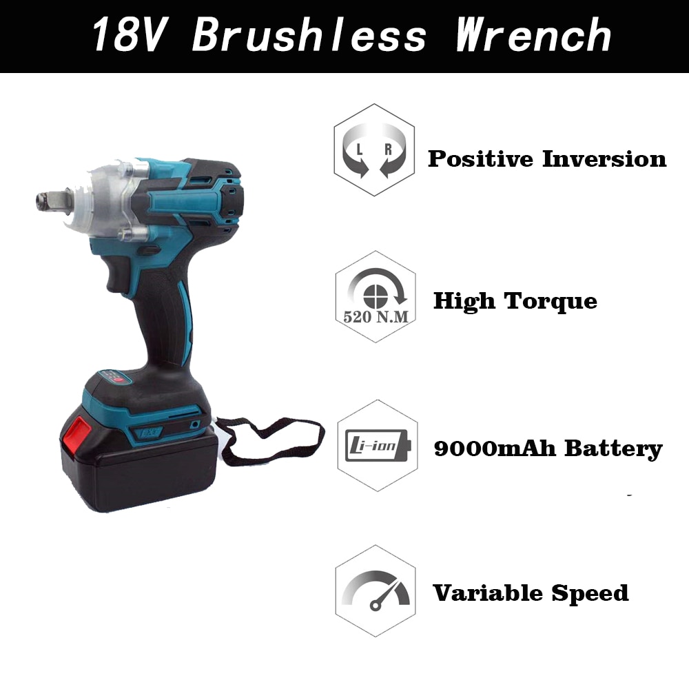 18V Cordless Impact Wrench Brushless Electric Wrench 350Nm Torque Wrench Rechargeable For Makita Battery Electric Impact Wrench