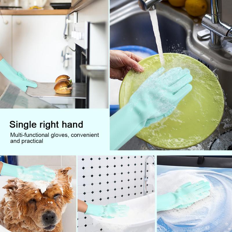 2 in 1 Magic Silicone Dish Scrubber Glove 100% Food Grade Cleaning Gloves Rubber Brush Heat Resistant Dish Washing Mittens