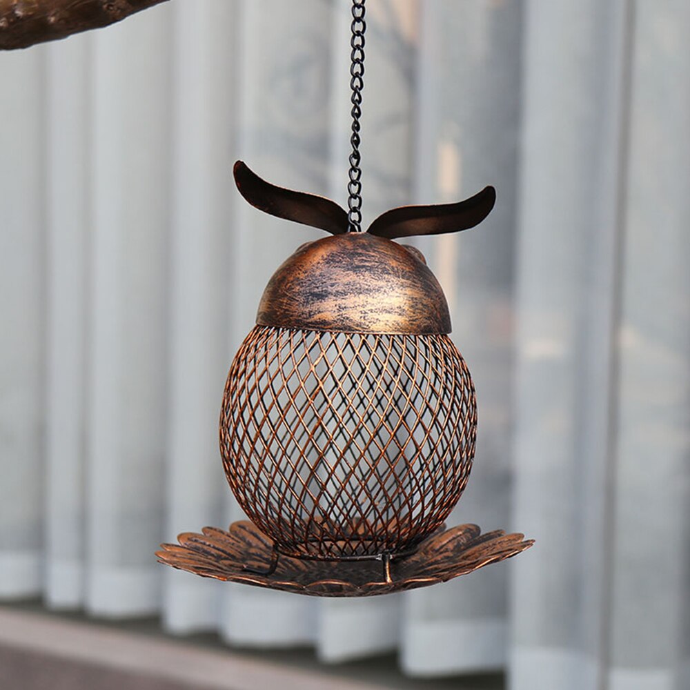 1pc Wild Bird Owl Shape Feeder Outside Hanging Metal Mesh Wild Hummingbird Feeders Owl Decor Accessories for Outdoor Garden Yard