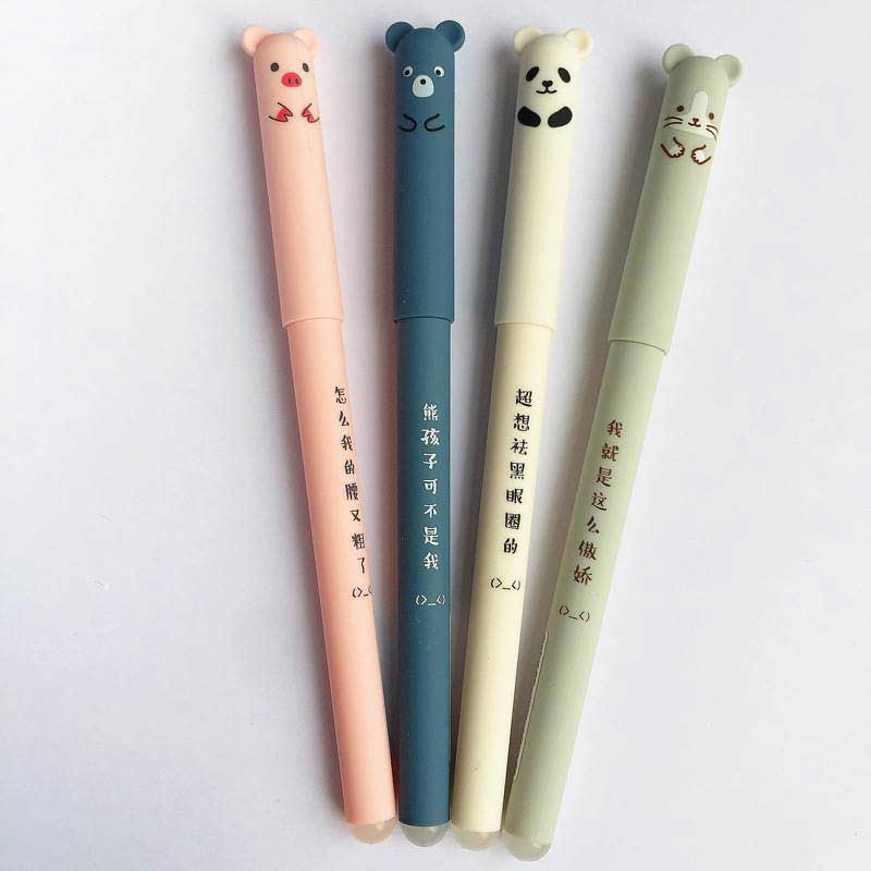 1 pièces dessin animé animaux effaçable stylo 0.35mm recharge tiges mignon Panda chat stylos Kawaii stylo à bille pour l'école écriture lavable poignée