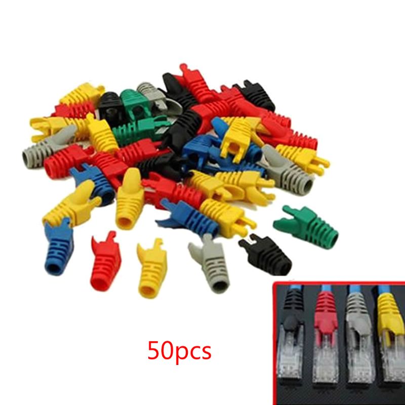 50 Uds herramienta de red RJ45 extremos de Cable conector de clavija cubierta botas tapa Cat5 Cat6 seguridad RJ45 conector chaqueta Cable adaptador O28 19
