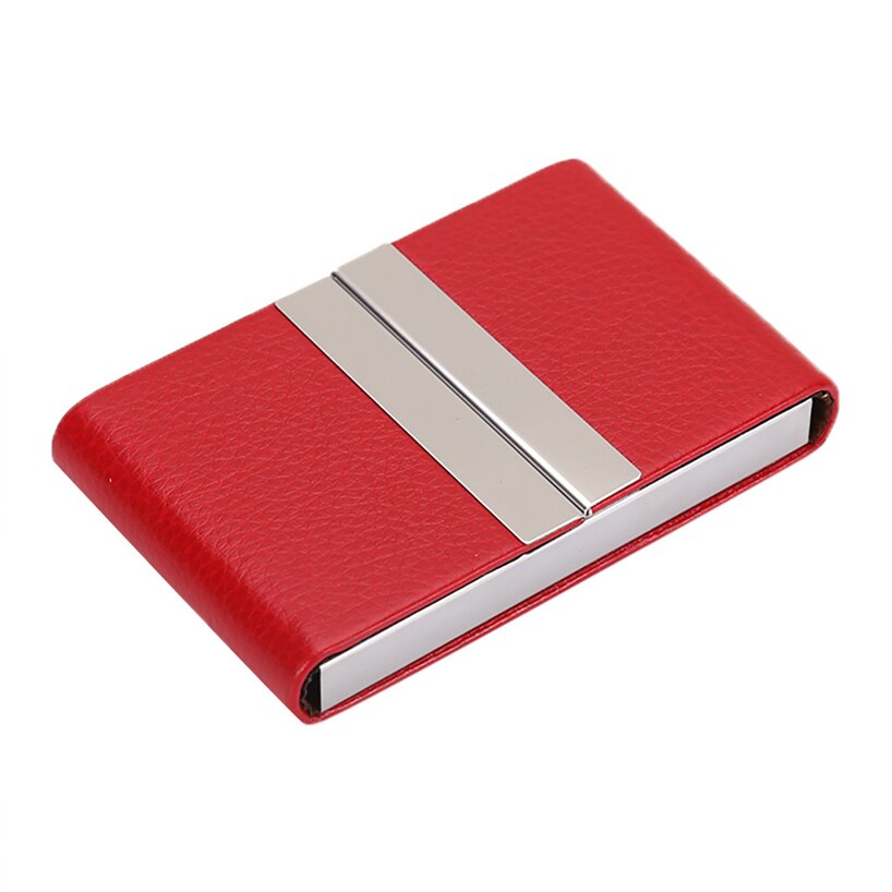 Funda abatible de Metal de cuero PU aeliciy funda de tarjeta de crédito de doble apertura caja de paquete mujeres hombres tarjeta de visita ID titular de la tarjeta Case0: RD