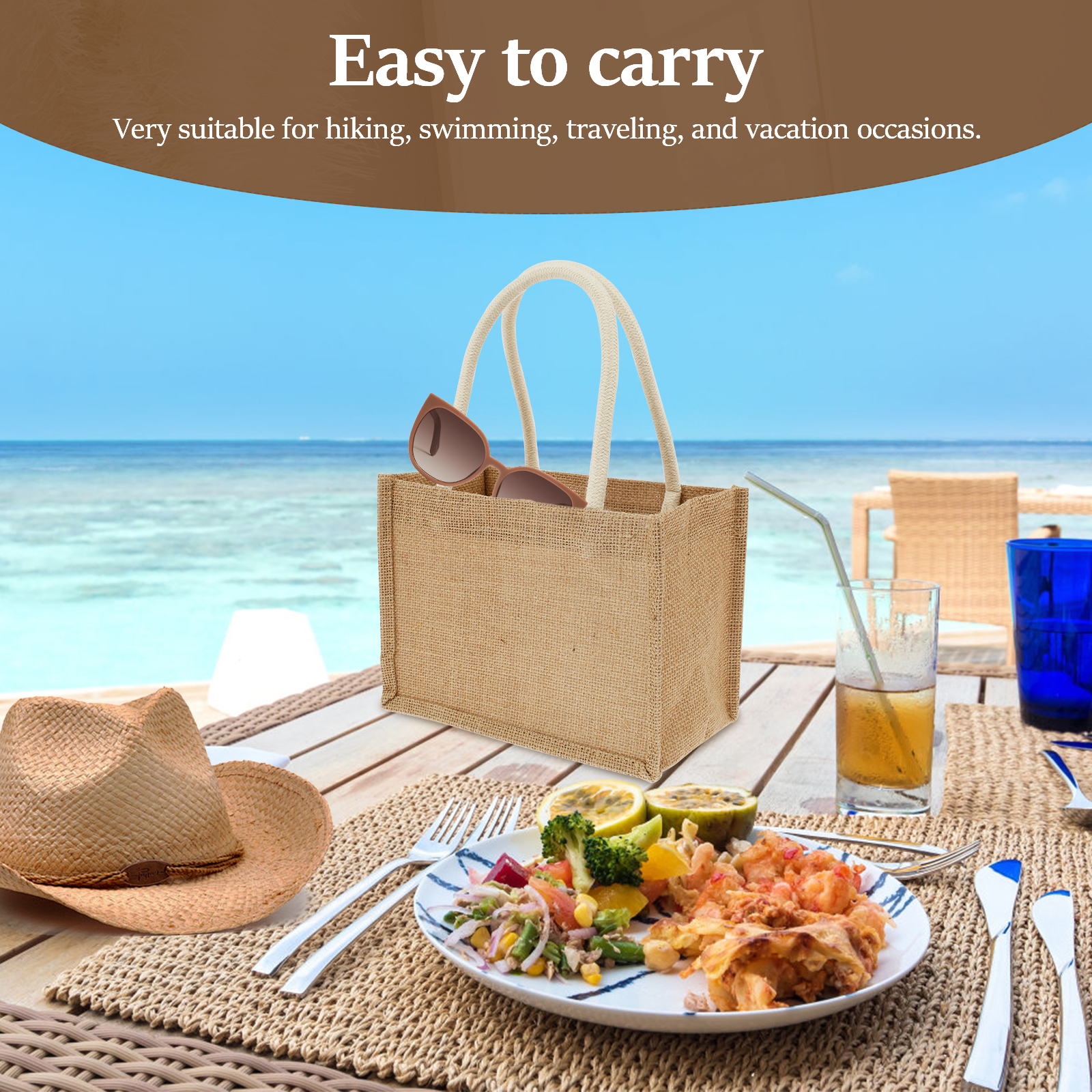 Burlap Tote Bags Mini Burlap Beach Bags Portable Jute Tote Bag Multipurpose Burlap Hand Bags for Shopping Trips Beach School